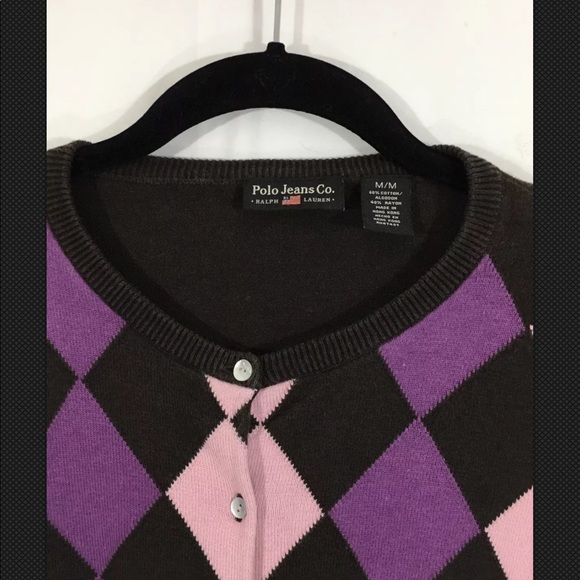 Polo Jeans Co Ralph Lauren Argyle Cardigan Sweater - Picture 3 of 4